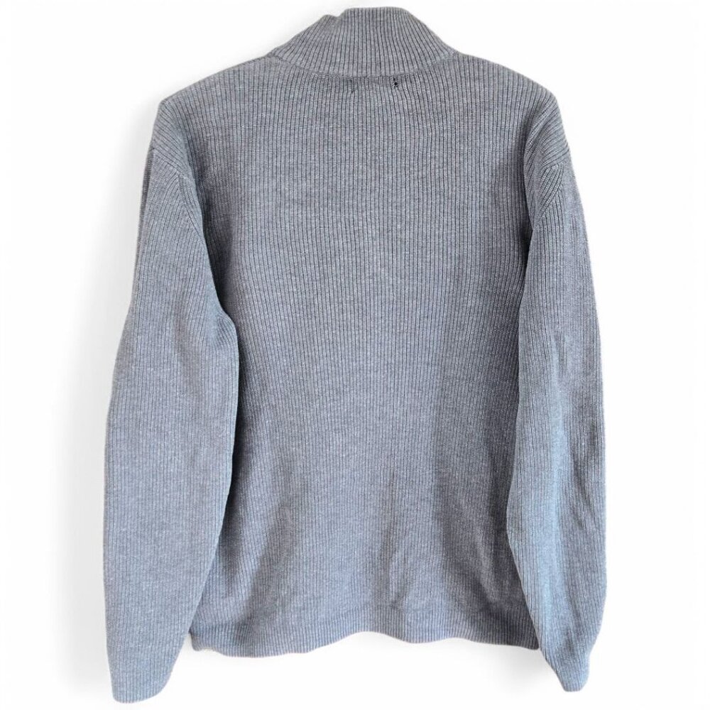 Calvin Klein XL Gray 100% Cotton Half-Zip Ribbed Sweater Mock Turtleneck - Picture 3 of 9